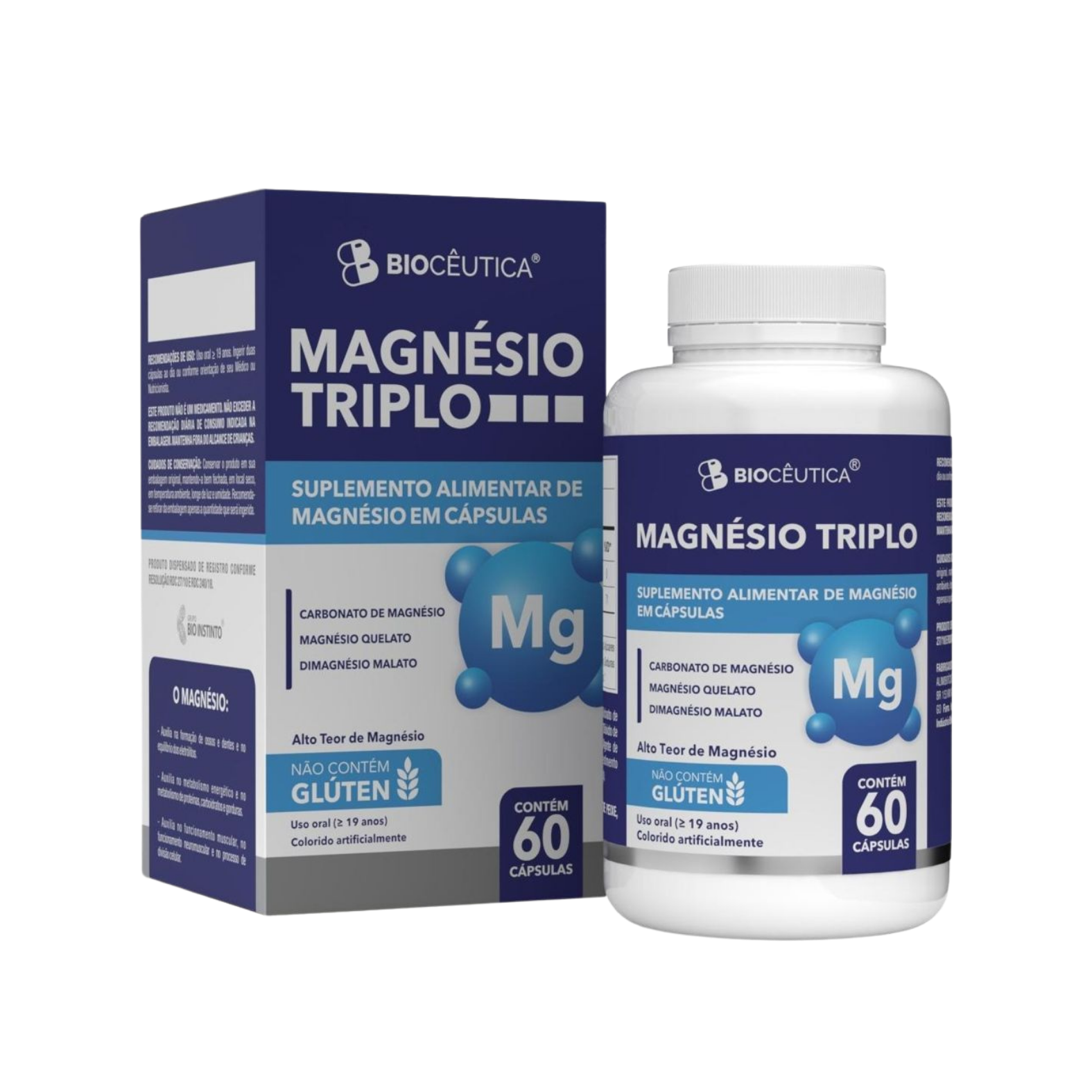MAGNESIO TRIPLO SUPLEMENTO ALIMENTAR DE MAGNESIO EM CAPSULAS (60 CAPSULAS) BIOCEUTICA