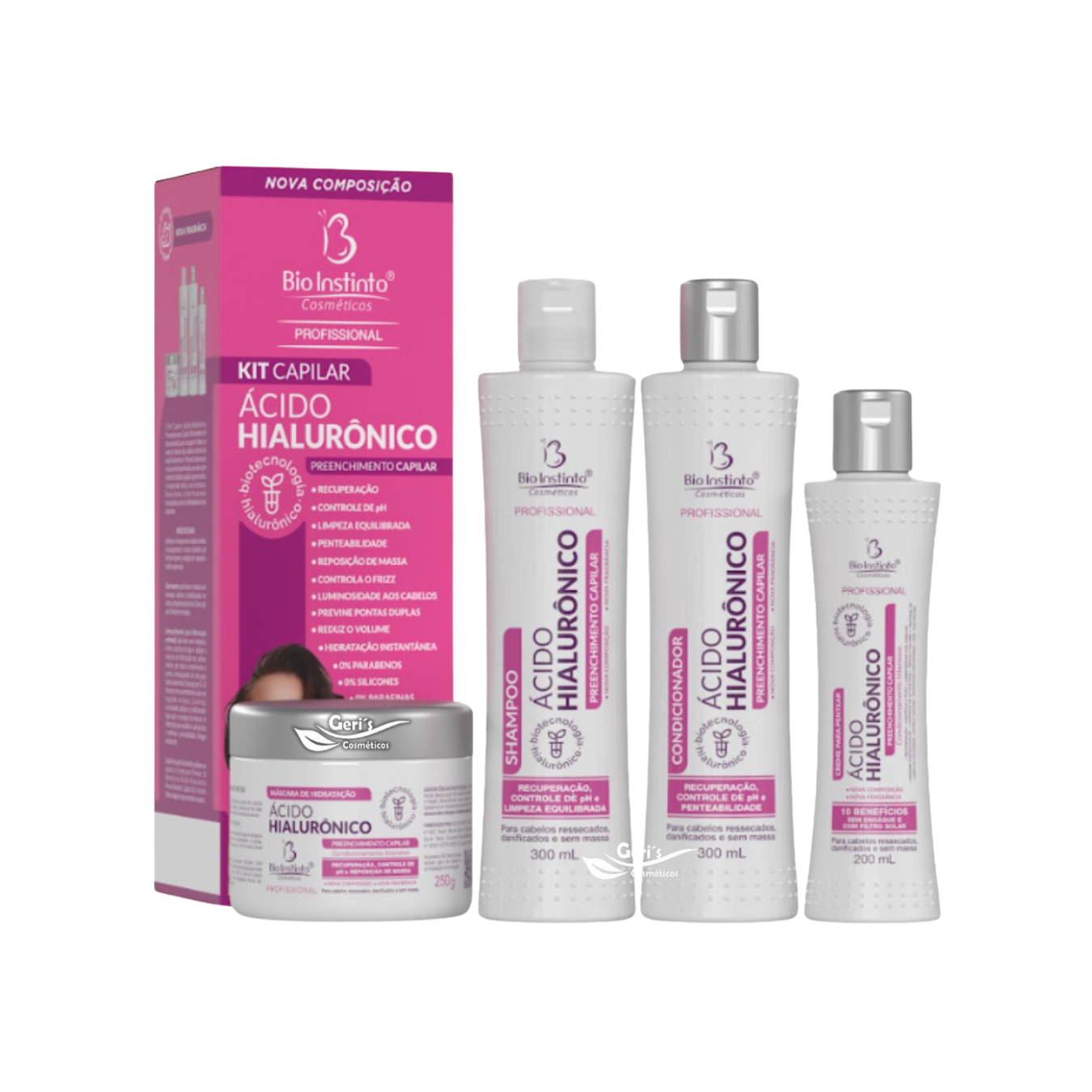 KIT CAPILAR ACIDO HIALURONICO PREENCHIMENTO CAPILAR BIO INSTINTO 4 ITENS