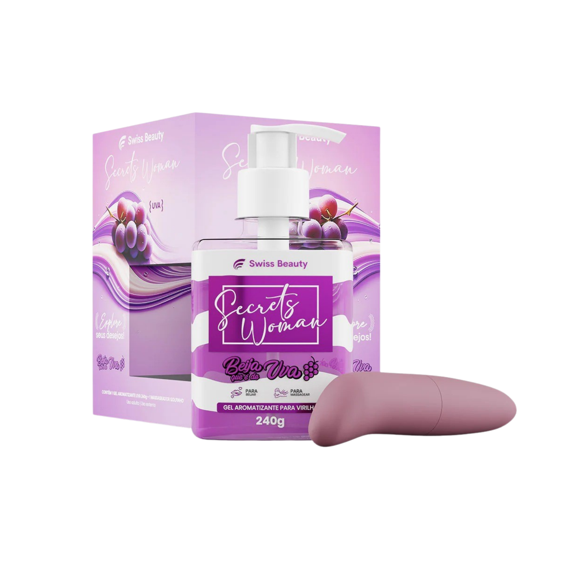 KIT 2 ITENS GEL AROMATIZANTE UVA 240G + MASSAGEADOR GOLFINHO SWISS BEAUTY