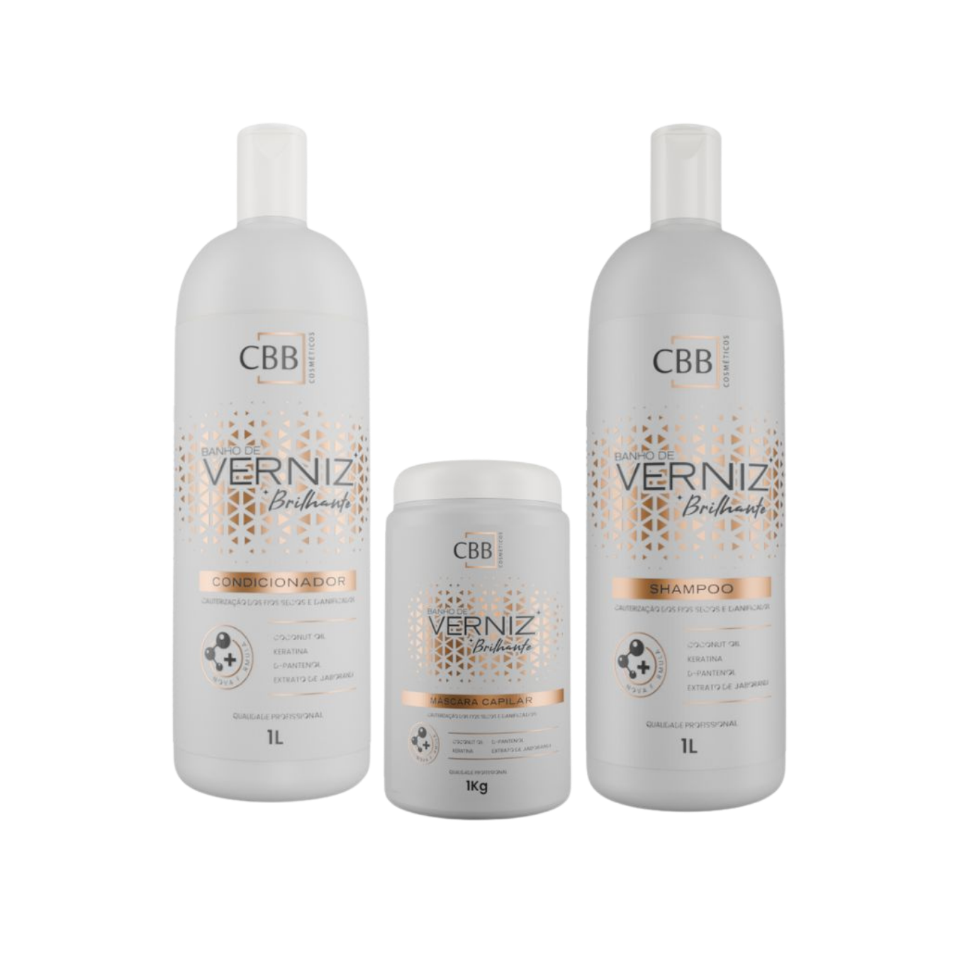 KIT 03 ITENS VERNIZ BRILHANTE CAUTERIZAÇÃO 1L CBB COSMETICOS