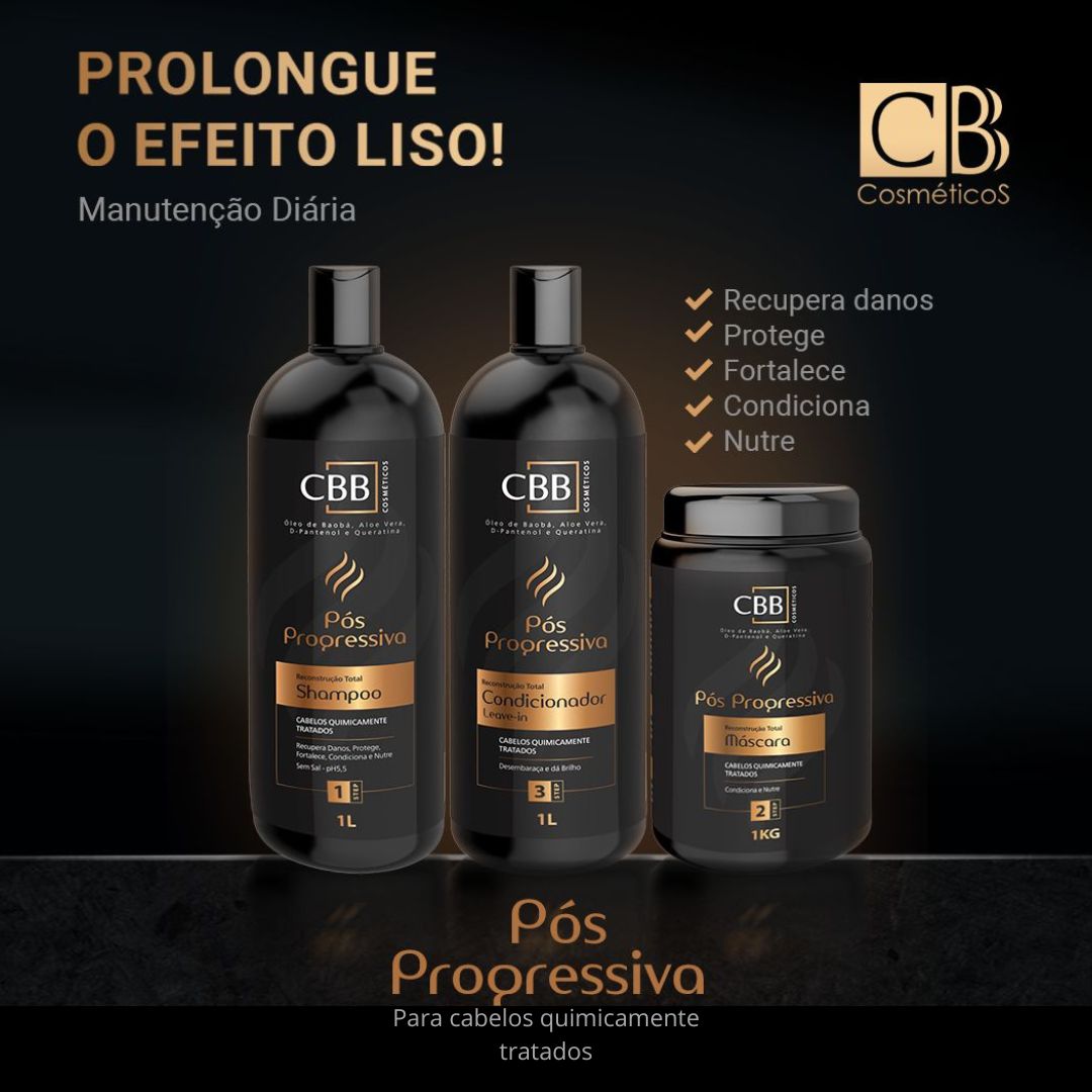 KIT 03 ITENS POS PROGRESSIVA 1L CBB COSMETICOS