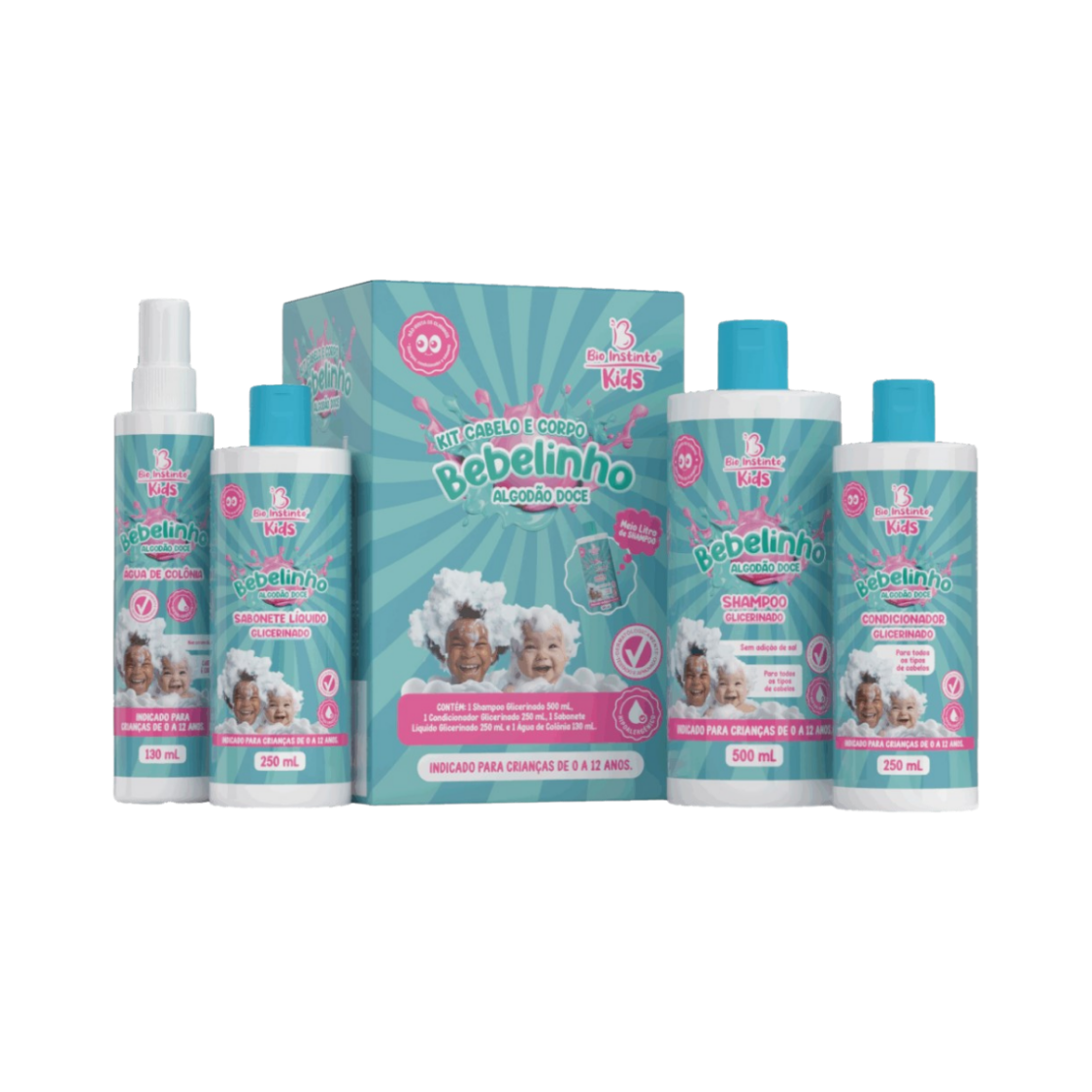 KIT CABELO E CORPO BEBELINHO ALGODAO DOCE BIO INSTINTO KIDS 4 ITENS