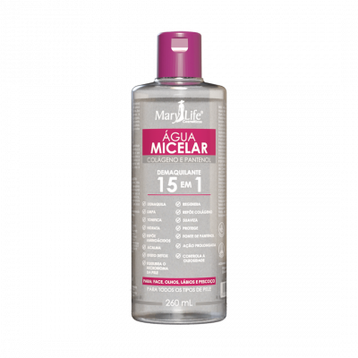 AGUA MICELAR 260ML COLAGENO E PANTENOL MARY LIFE