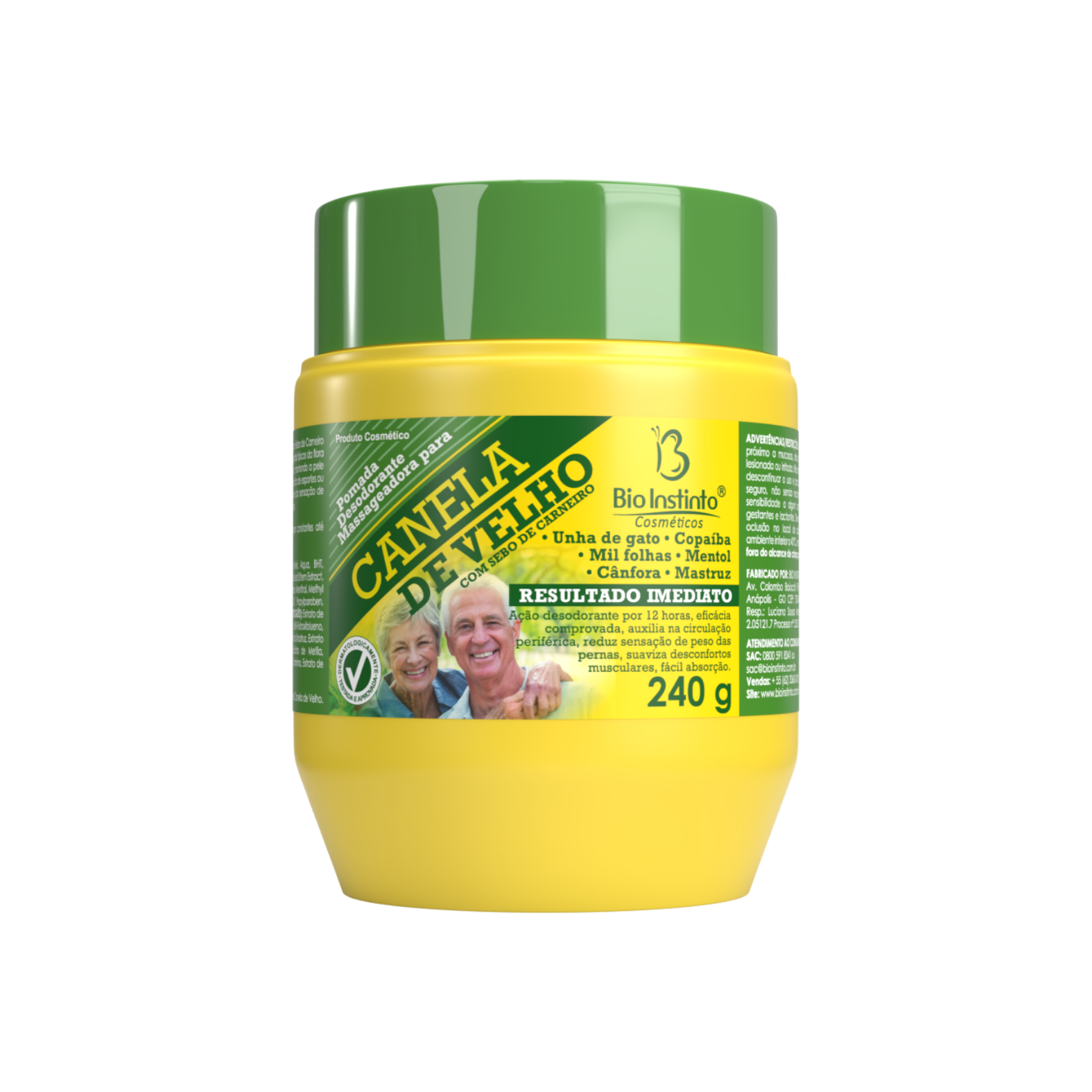 POMADA DESODORANTE MASSAGEADORA PARA CANELA DE VELHO 240G BIO INSTINTO
