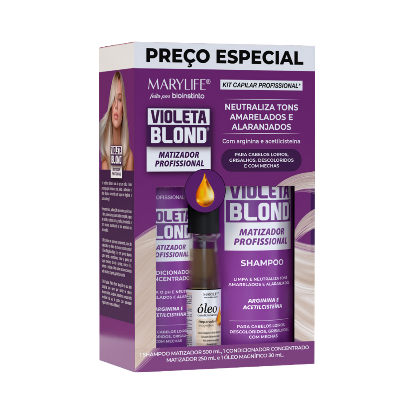 KIT CAPILAR VIOLETA BLOND MARY LIFE 3 ITENS